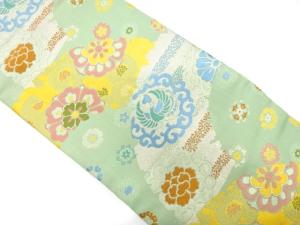 アンティーク　破れ地紙に花・鳳凰模様織り出し名古屋帯（着用可）